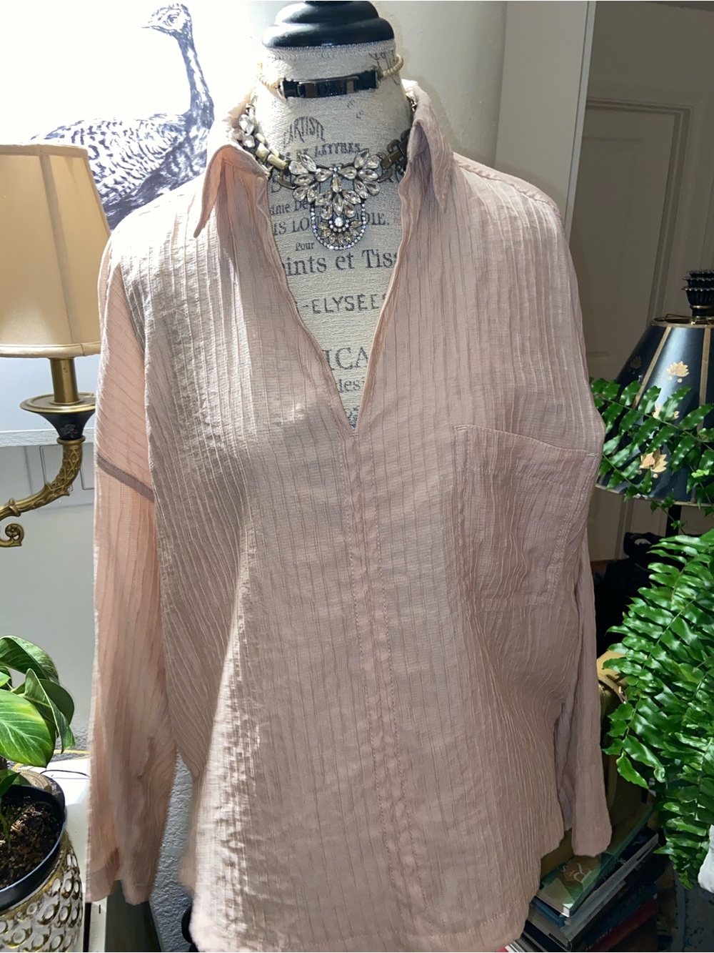 Max Studio Blush Peach Textured Button-Down Shirt